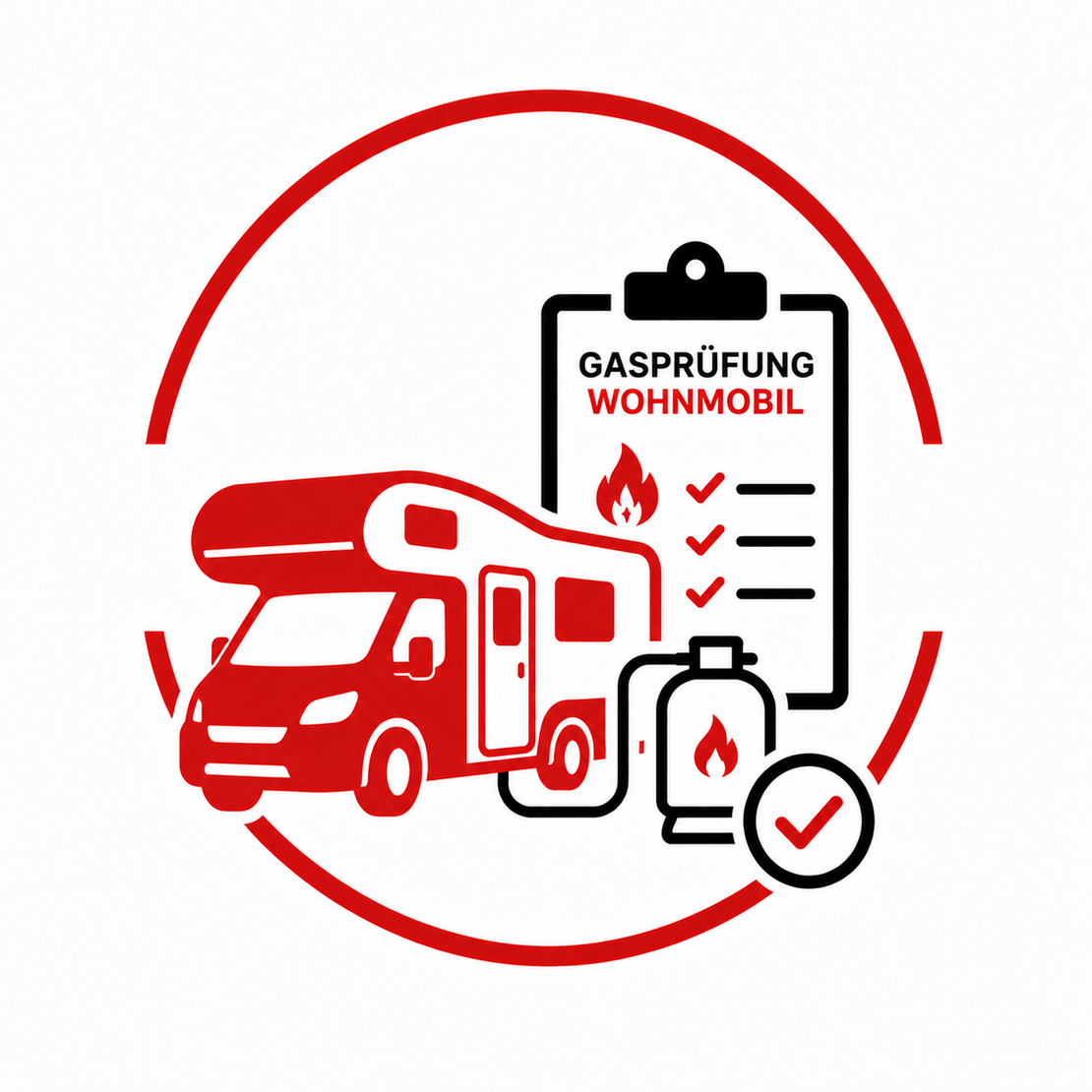 Wohnmobil steht auf einem Platz und wird technisch überprüft